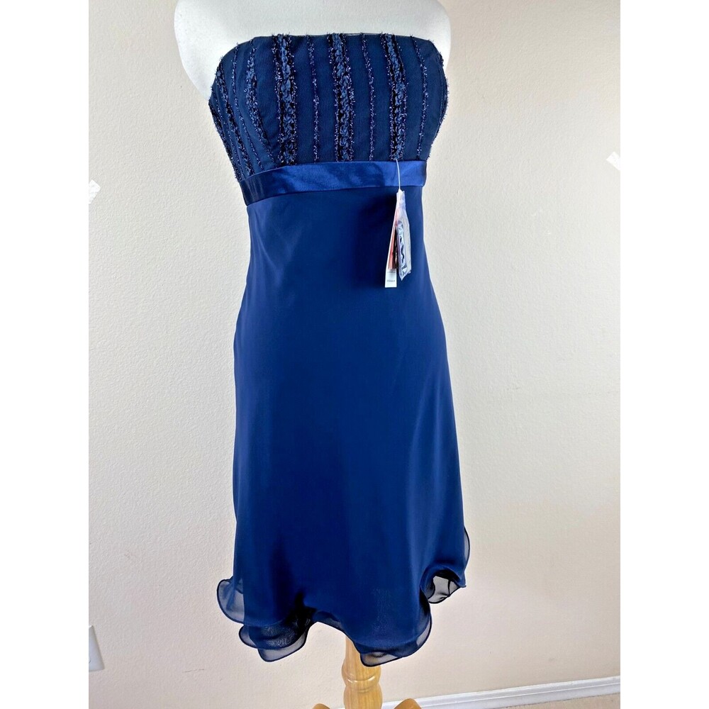 NWT Poly USA Royal Blue Chiffon Cocktail Mini Dress XL Strapless Party Prom